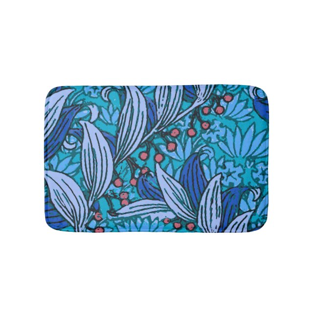 Blue Floral Antique Boho Modern Bath Mat (Front)