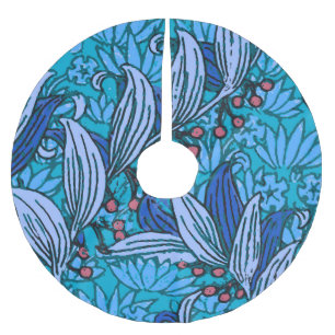 Blue Floral Antique Boho Modern Brushed Polyester Tree Skirt