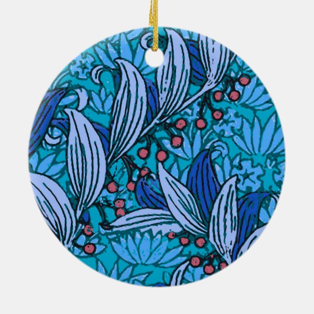 Blue Floral Antique Boho Modern Ceramic Tree Decoration (Back)