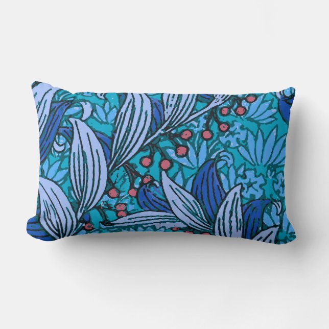 Blue Floral Antique Boho Modern Lumbar Cushion (Front)