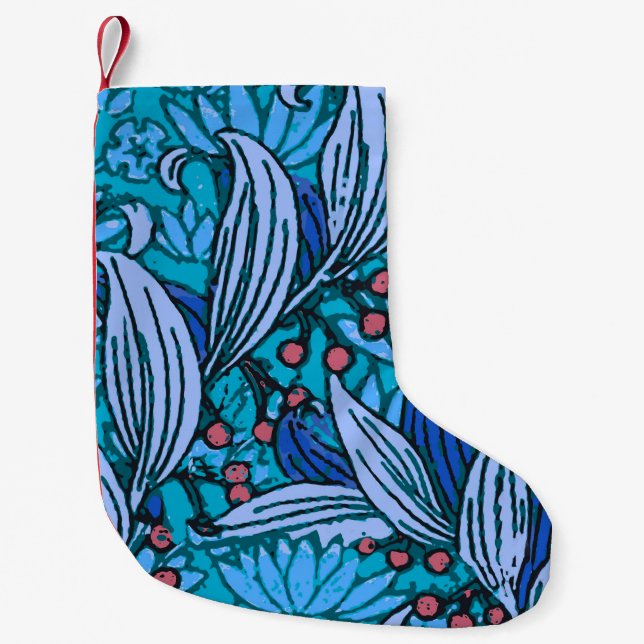 Blue Floral Antique Boho Modern Small Christmas Stocking (Front)