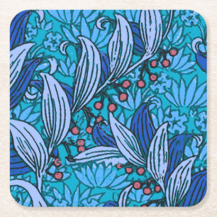 Blue Floral Antique Boho Modern Square Paper Coaster