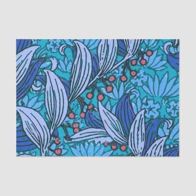 Blue Floral Antique Boho Modern Tissue Paper (Front)