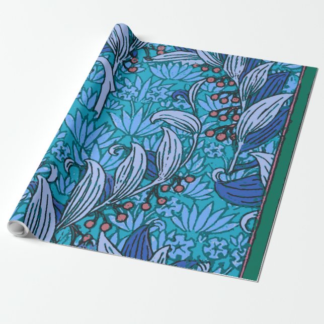 Blue Floral Antique Boho Modern Wrapping Paper (Unrolled)