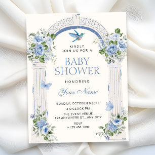 Blue floral arch baby shower invitation
