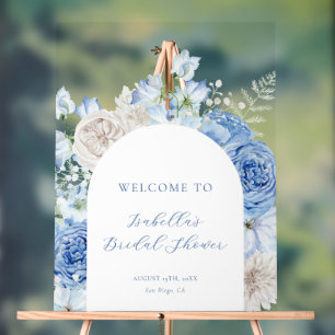 Blue Floral Arch Bridal Shower Welcome Acrylic Sign