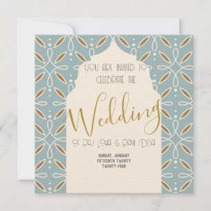 Blue Floral Arch India-Inspired Wedding Invite 
