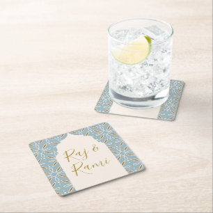 Blue Floral Arch Indian Wedding  Square Paper Coaster