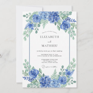 Blue Floral Arch Romance Wedding Invitation
