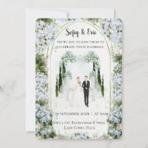 Blue Floral Arch Watercolor Wedding Invitation