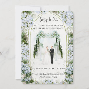 Blue Floral Arch Watercolor Wedding Invitation
