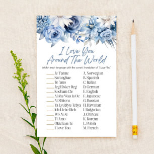 Blue Floral Around The World Bridal Shower Game  Stationery