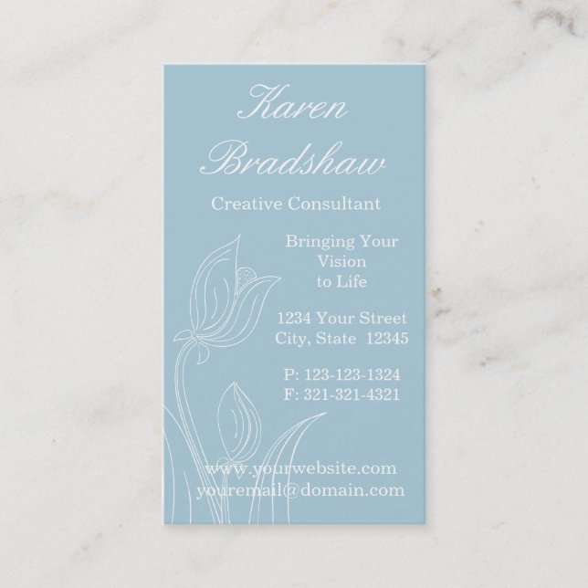 Blue Floral Arrangement Designer Business Cards (Front)