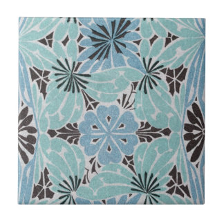 blue floral art nouveau design tile
