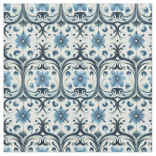 Blue Floral Art Nouveau Fabric