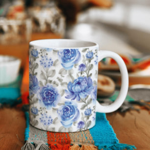 Blue Floral Art Pattern Coffee Mug