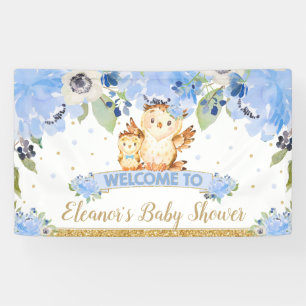 Blue Floral Baby and Mummy Owl Welcome Backdrop Banner