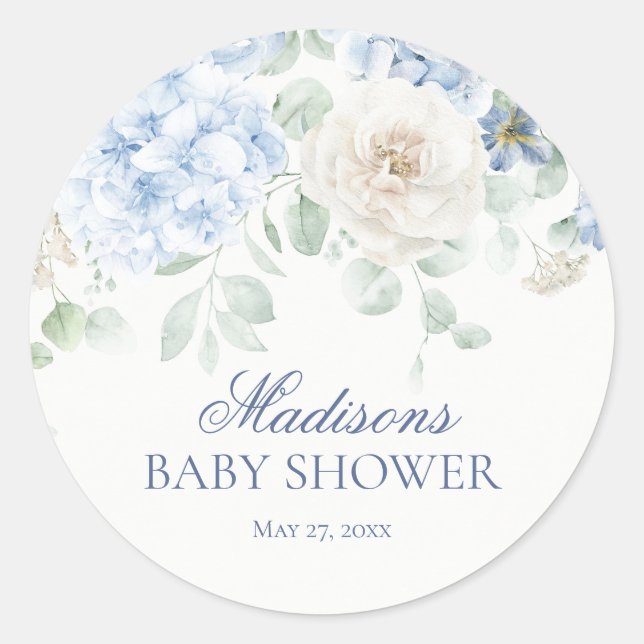 Blue Floral Baby in Bloom Baby Shower Invite Seal (Front)