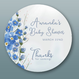 Blue Floral Baby in Bloom Boy Shower  Classic Round Sticker