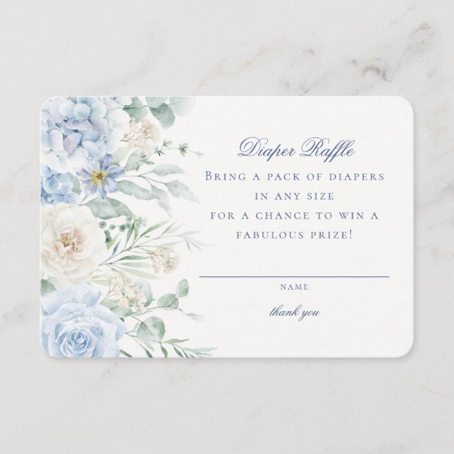 Blue Floral Baby in Bloom Diaper Raffle Card (Front)