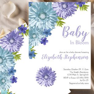 Blue Floral Baby In Bloom Floral Baby Shower Invitation