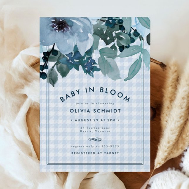 Blue Floral Baby in Bloom Gingham Boy Baby Shower (Creator Uploaded)