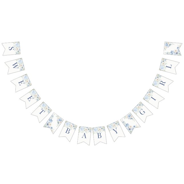 Blue Floral Baby in Bloom Hydrangea Baby Shower Bunting (All)