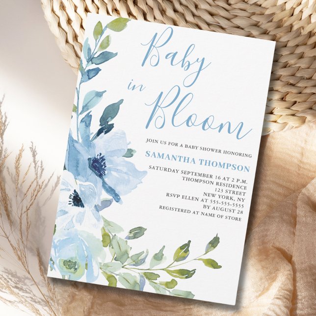 Blue Floral Baby In Bloom Shower Invitation (Creator Uploaded)