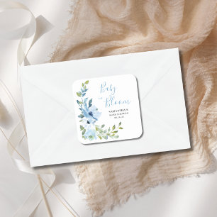 Blue Floral Baby In Bloom Shower Square Sticker