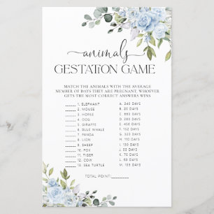 Blue Floral Baby Shower Animals Gestation Game