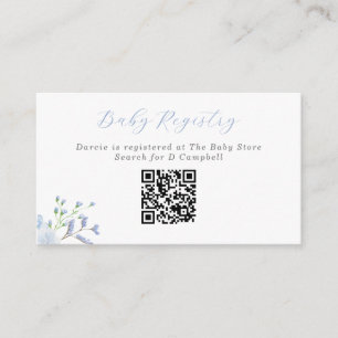 Blue Floral Baby Shower Baby Registry QR Code Enclosure Card