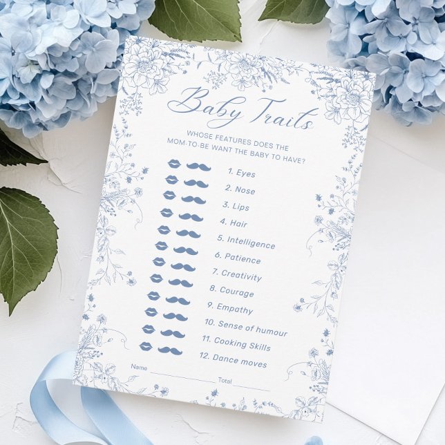 Blue Floral Baby Shower Baby Trails Game Card (Creator Uploaded)