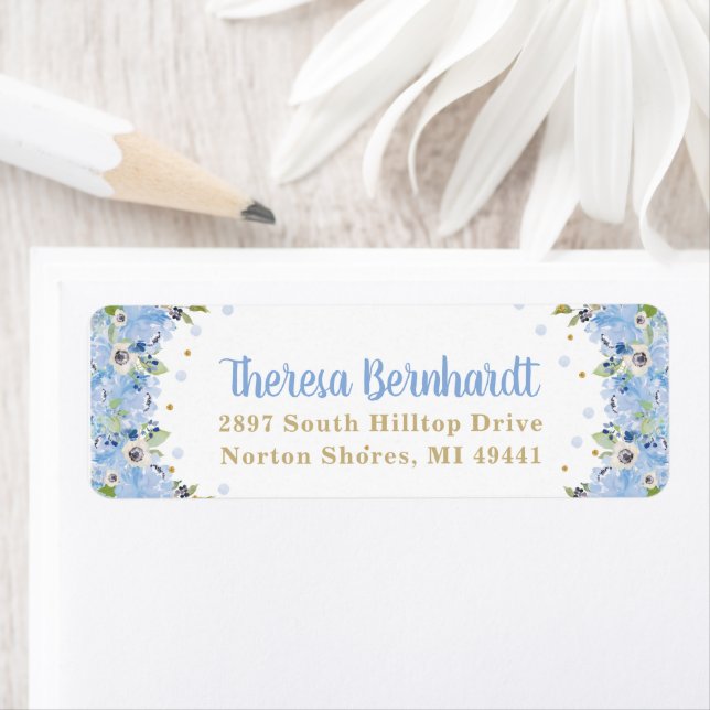 Blue Floral Baby Shower Boy Birthday Address (Insitu)
