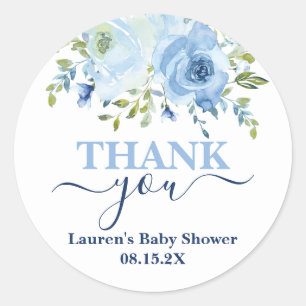 Blue Floral Baby Shower Boy Classic Round Sticker