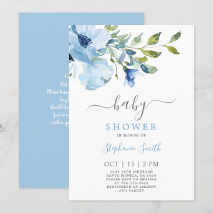 Blue Floral Baby Shower Boy Invitation