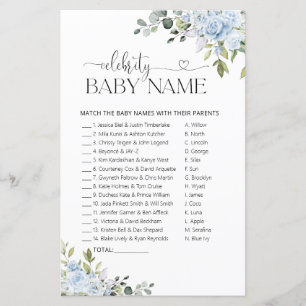 Blue Floral Baby Shower Celebrity Baby Name Game
