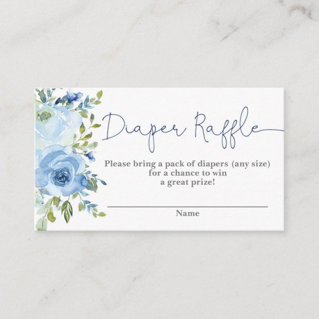 Blue floral Baby Shower Diaper Raffle Enclosure Card (Front)