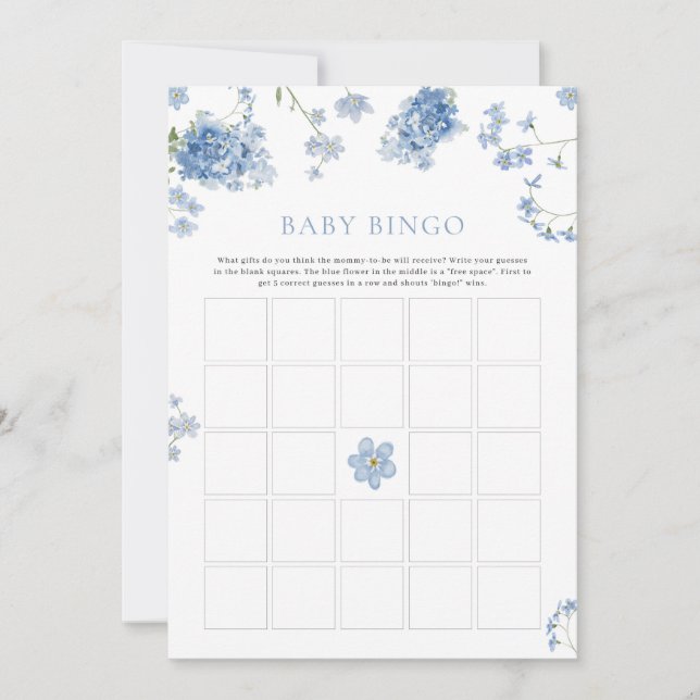 Blue Floral Baby Shower Game Baby Bingo Game (Front)