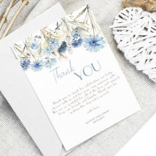 Blue Floral Baby Shower Gratitude Thank You Card