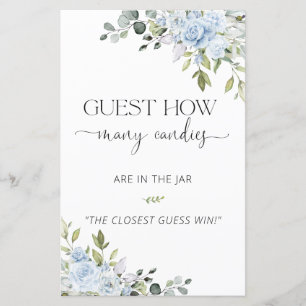 Blue Floral Baby Shower Guess the Baby Food Game