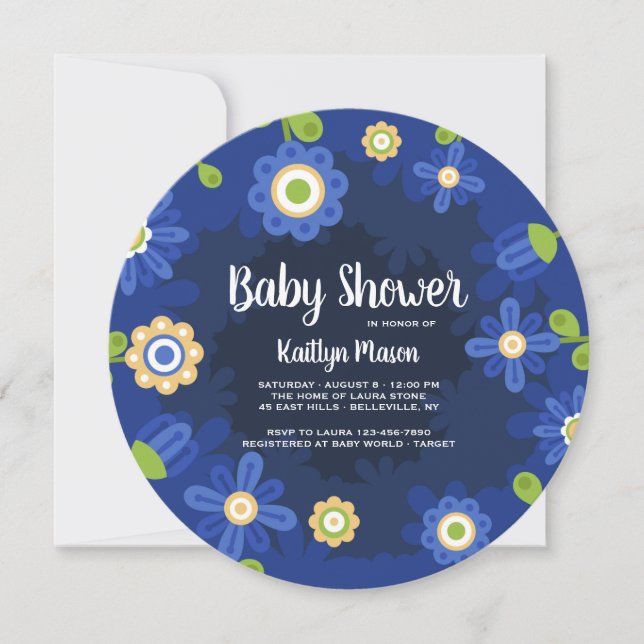 Blue Floral Baby Shower Invitation (Front)