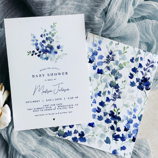 Blue Floral Baby Shower Invitation