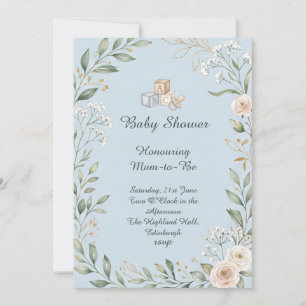 Blue Floral Baby Shower Invitation