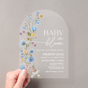 Blue Floral Baby Shower Invitation, Baby in Bloom Acrylic Invitations