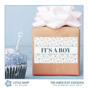 Blue Floral Baby Shower It’s a Boy Rectangular Sticker