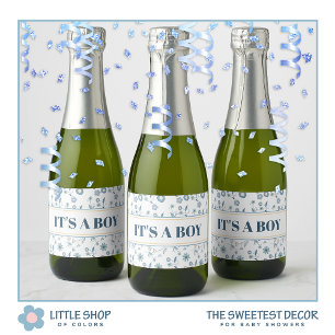 Blue Floral Baby Shower It’s a Boy Sparkling Wine Label