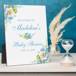 Blue Floral Baby Shower Welcome Plaque