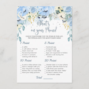 Blue Floral Baby Shower What's on Your Phone Game  Enclosure Card