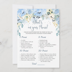 Blue Floral Baby Shower What's on Your Phone Game Invitation