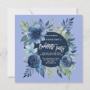 Blue Floral Bachelorette Party Invitations